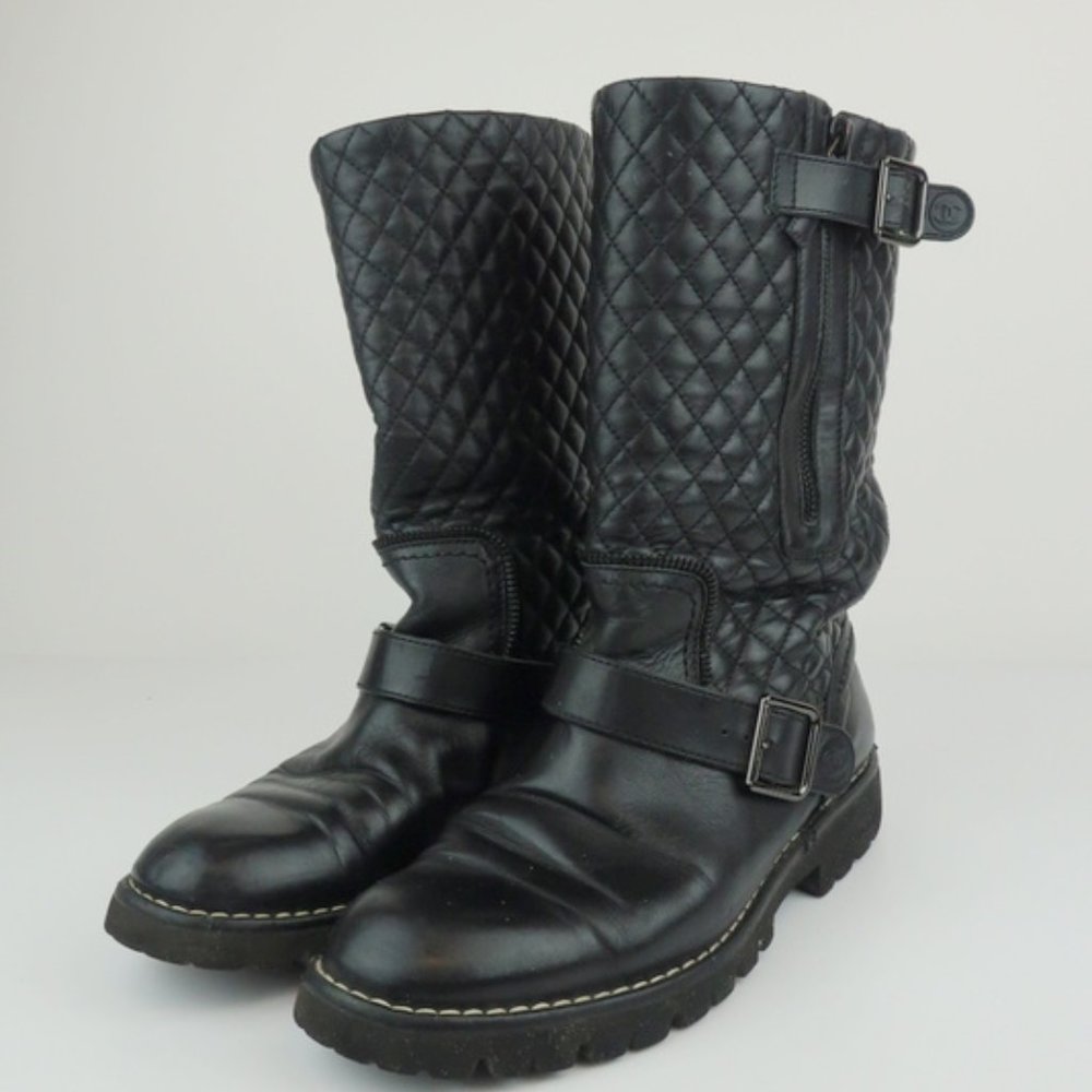 Chanel Quilted Leather Motorcycle Boots - Picture 1 of 8